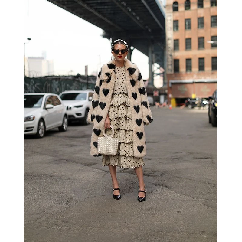 TOPFUR New Fashion Mink Peach Heart Pattern Long Coat With lapel  Long Sleeve Winter Warm For Women Luxury Coat