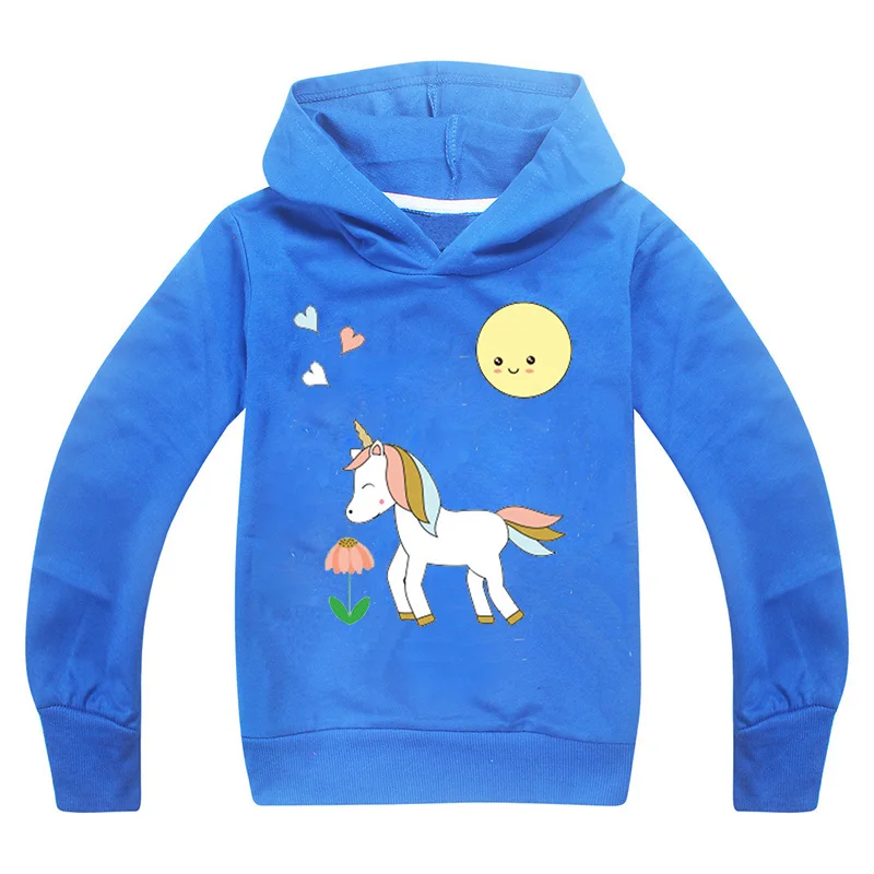 

100% Cotton Kids Kawaii Unicorn Hoodies for Teen Girls Tops Rainbow Horse Boys Sweatshirt Long Sleeve Children Outfits 4-16 Year