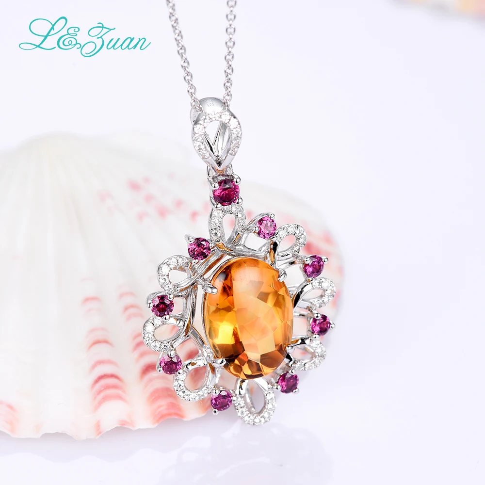 Женская цепочка из серебра 925 пробы с натуральным Цитрином | Украшения и