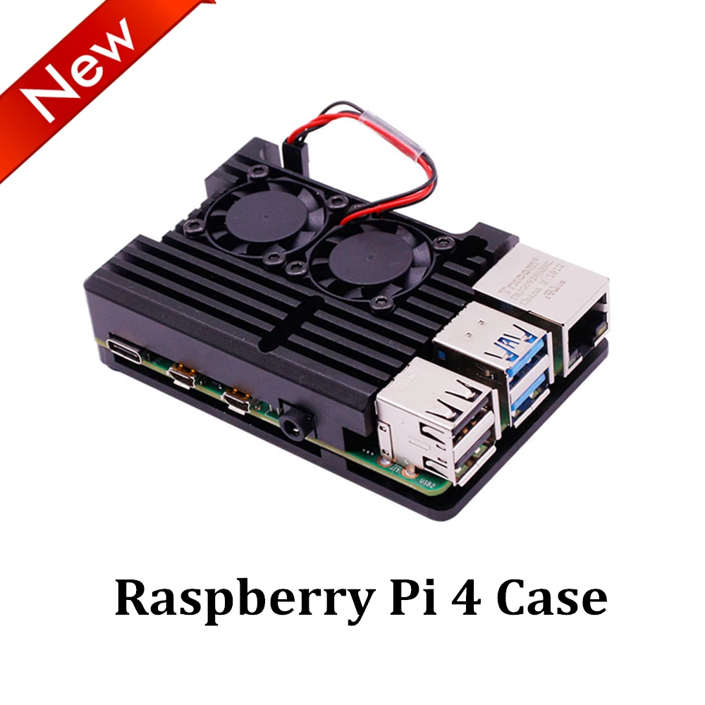 Raspberry Pi 4 Чехол Алюминиевый металлический с двойным охлаждением корпус вентилятора черный корпус для RPI 4 Модель B
