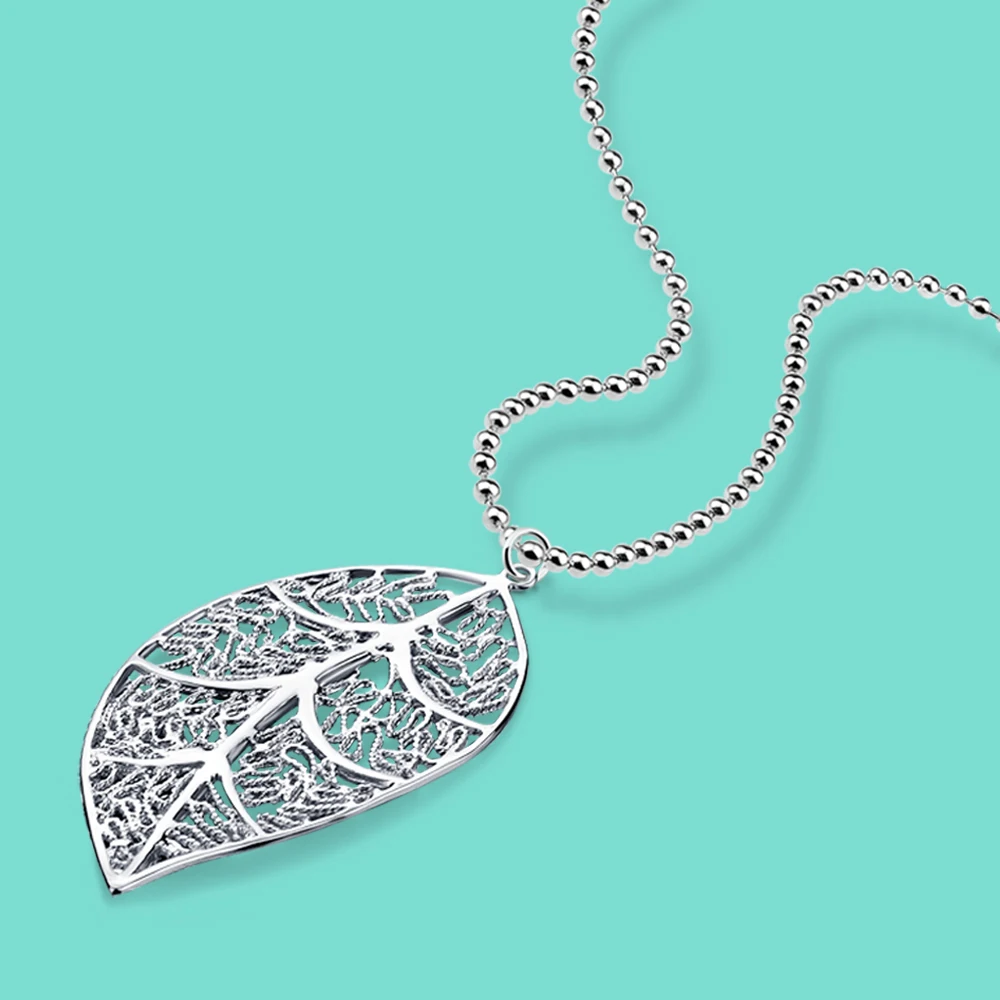 New Arrival Gorgeous Women's 925 Sterling Silver Necklace Maple Leaf Pendant Design Solid Bead Chain 46-86CM Length | Украшения и