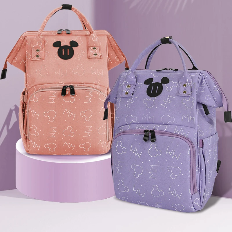 Mochila Disney Mickey para cochecito de bebé, bolsa de almacenamiento de gran capacidad, bolsa de viaje para el cuidado del bebé, bolsa de pañales para mamá, mochila con gancho gratis