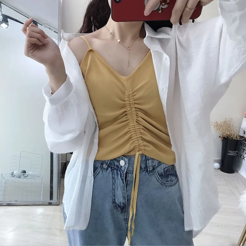 

Майка женская с открытой спиной, пикантный однотонный топ на бретелях, с подкладкой, повседневный базовый облегающий жилет, пляжная одежда, ...