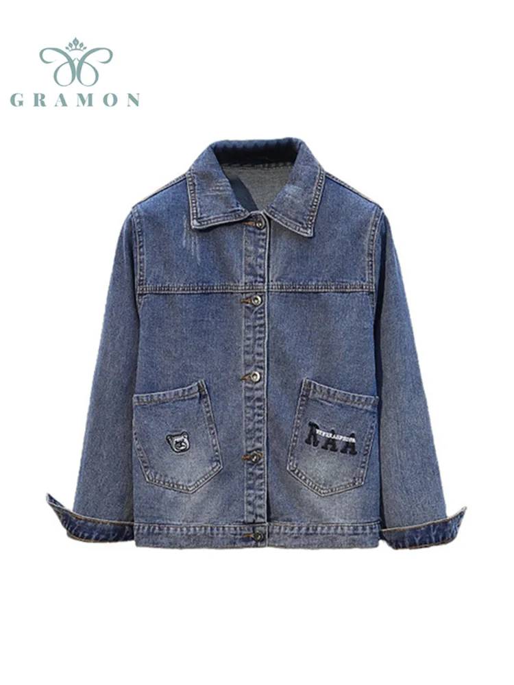 

Jean Jacket For Women Spring Autumn Fashion Singles Breasted Lapel Denim Coat Plus Size Clothes High Street Chaquetas Para Mujer