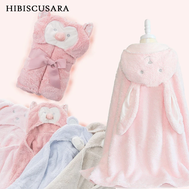 Cartoon Animal Children's Robe Flannel Baby Bathrobe Soft Hooded Kids Bath Robe Blanket Receiving Blankets Owl Rabbit Bear