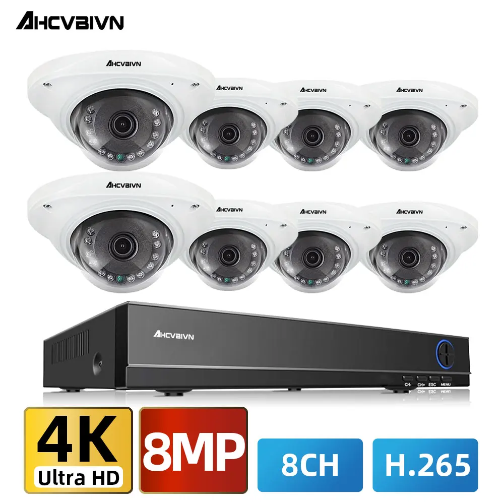 

AHCVBIVN 4K 8-канальный сетевой видеорегистратор DVR комплект камера видеонаблюдения системы безопасности видеонаблюдение 4 шт. 8 AHD купол Распозн...
