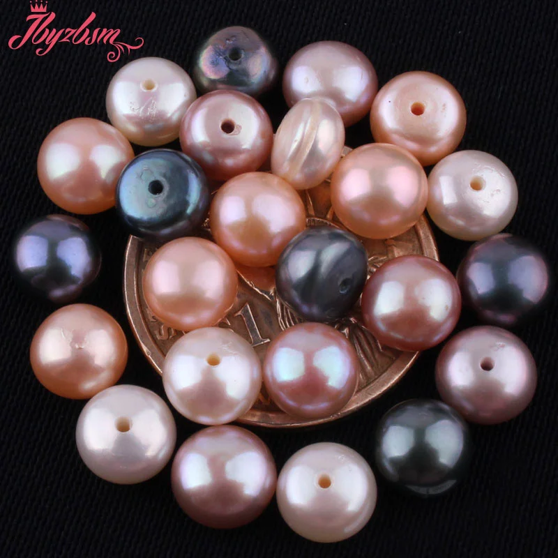 

7-8mm 3A Grade Half Drilling Freshwater Pearl Button Beads Natural Stone Beads For Jewelry Making DIY Earring Fashion 1 Pair