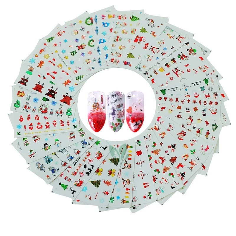 

24pcs Nail Art Christmas Sticker Santa Claus Snowflake Elk Snowman Decals Water Transfer Slider Wraps Manicure Xmas Designs