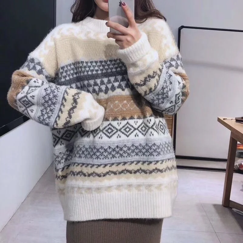 

Cmaz Crew Neck Pullover Sweater Women's Autumn and Winter 2021 New Korean Style