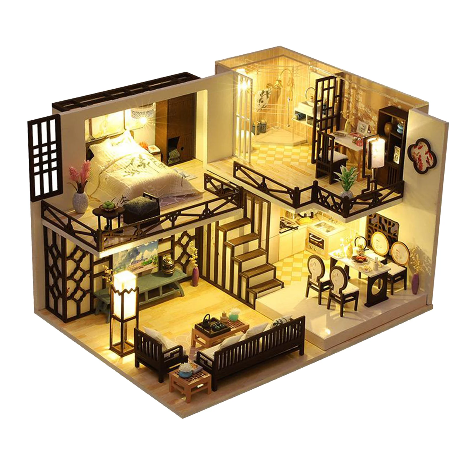 

DIY Wooden Dollhouse Architecture Doll Houses Mininatures with Furniture Ornament Accessories Toys for Children Birthday Gift