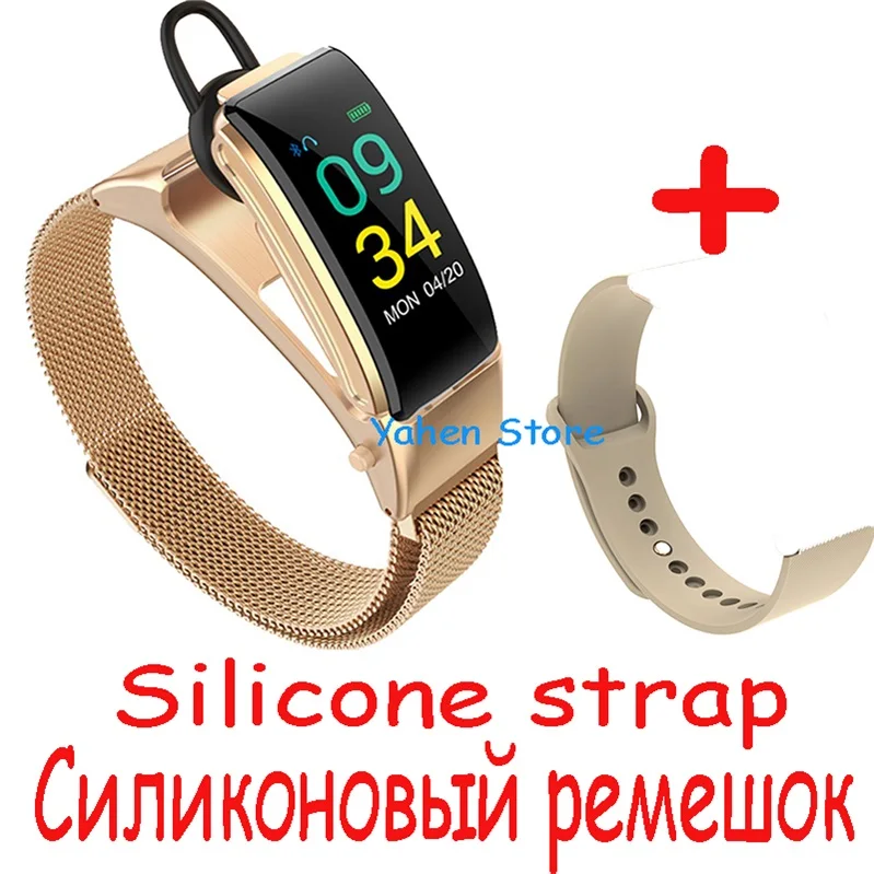 Gold with 2 straps Умный браслет с bluetooth-гарнитурой, умные наручные часы, шагомер, монитор сна, talkband для iOS, huawei, Android phone - Цвет: Gold with 2 straps