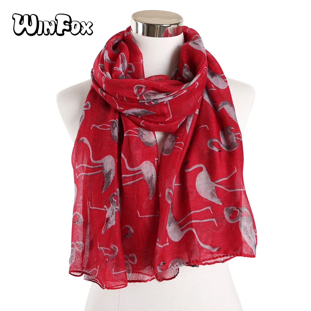 Женский шарф с принтом Фламинго Winfox зимний пляжный из пашмины мусульманский