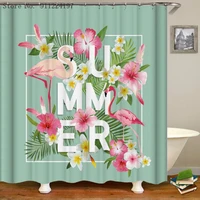 summer green leaves shower curtains waterproof bathroom curtain with hooks tropical plants flamingo print bath shower curtain