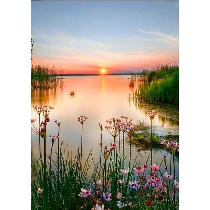 

Round Diamond Painting 5D DIY Diamond Embroidery Mosaic Sunset Landscape Art Kit Home Decoration Handmade Gift
