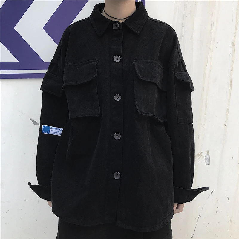 

autumn new Female jackets and coats ins turn-down collar solid pockets Harajuku solid single breasted vintage style fashion