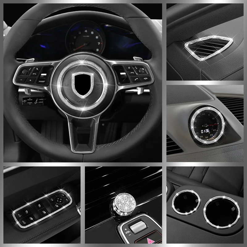 

For Porsche Cayenne Panamera 11-21 Interior Car Window Diamond Crystal Modification Steering Wheel Auto Accessories Decoration
