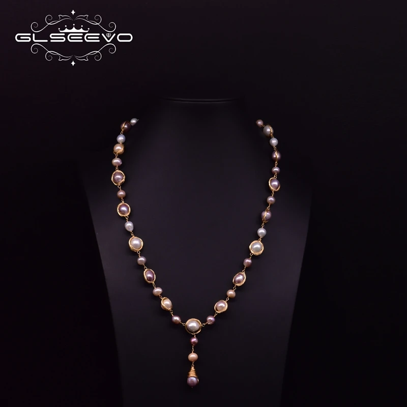 GLSEEVO Оригинальное длинное ожерелье из натурального барочного жемчуга для женщин