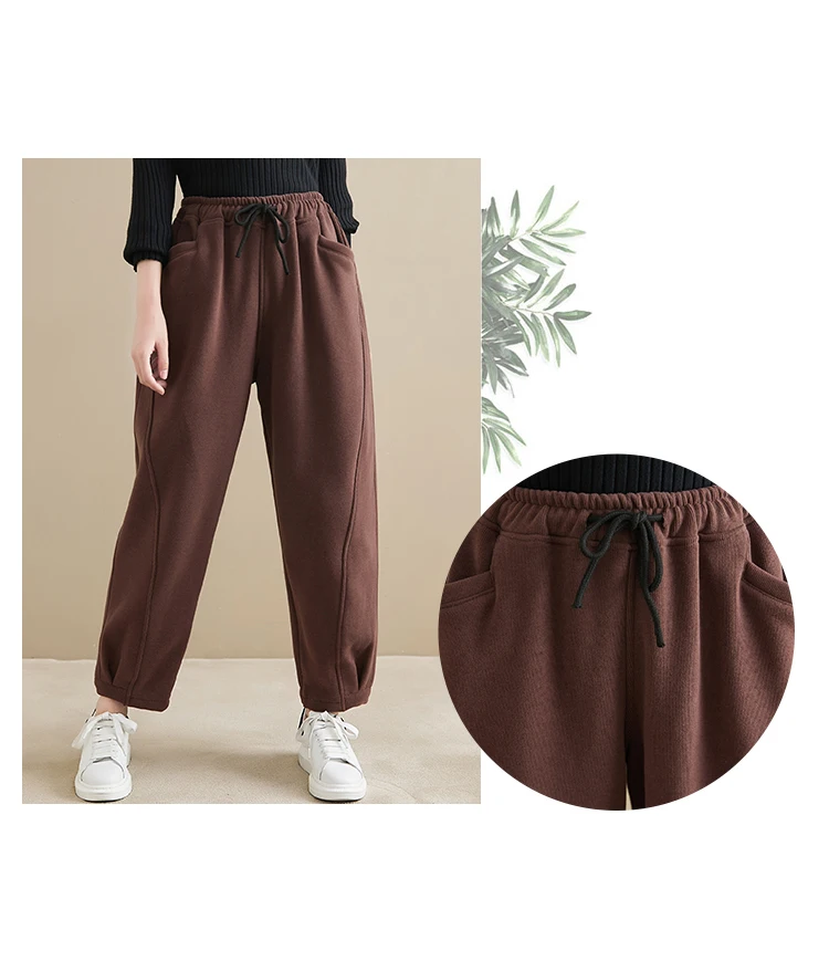 Winter New Trendy Warm Fleece Thick Oversize Loose Casual Trouser Women Solid Color Elastic Waist Versatile Premium Sweatpants