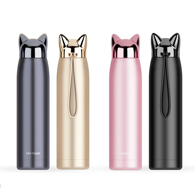 

320ml Thermos Bottle Stainless Steel Vacuum Flasks Cute Cat Fox Ear Thermal Cup Portable Travel Outdoor Mug for Coffee Tea Milk