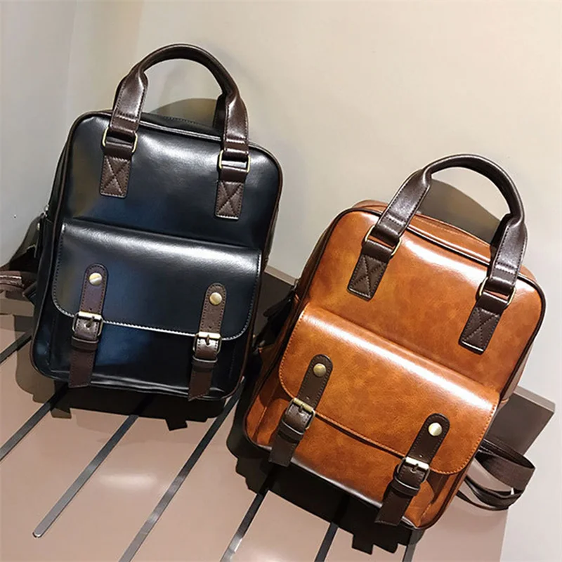 

Women's Anti-Theft Backpack Student School Bag Girl Waterproof Retro High Qulaity Laptop Leather Big Travel Backpack
