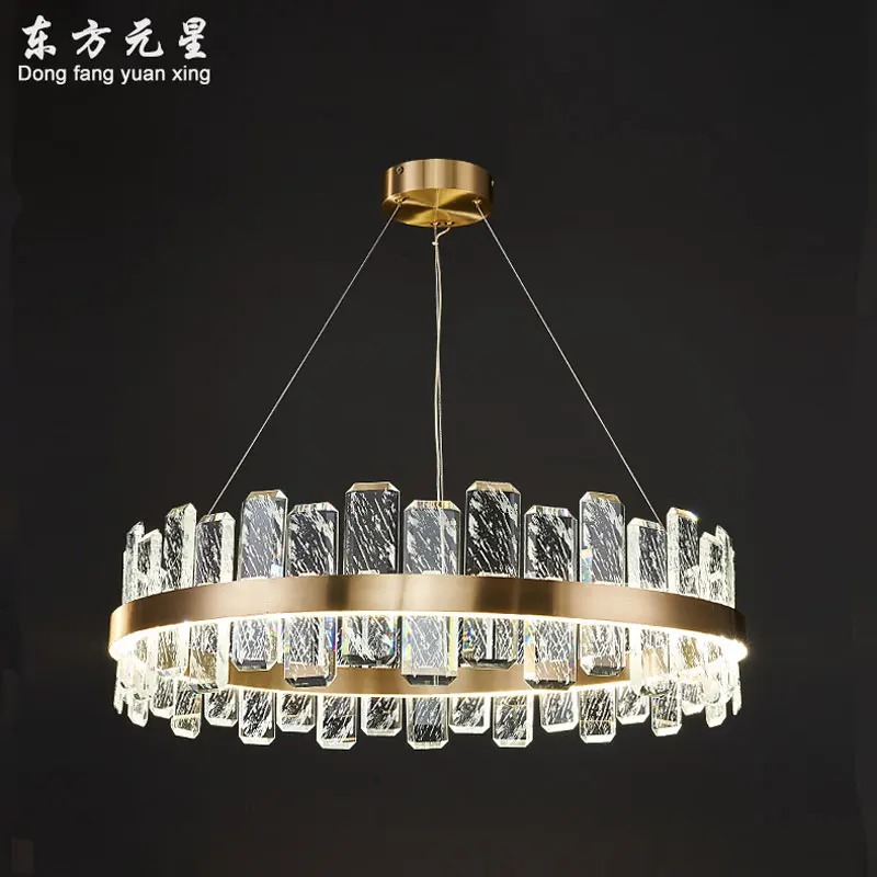 

Luxury Golden LED Crystal Chandelier Lighting Round Three-Color Dimming Living Room Restaurant Hanging Lamp Designer Fixtures