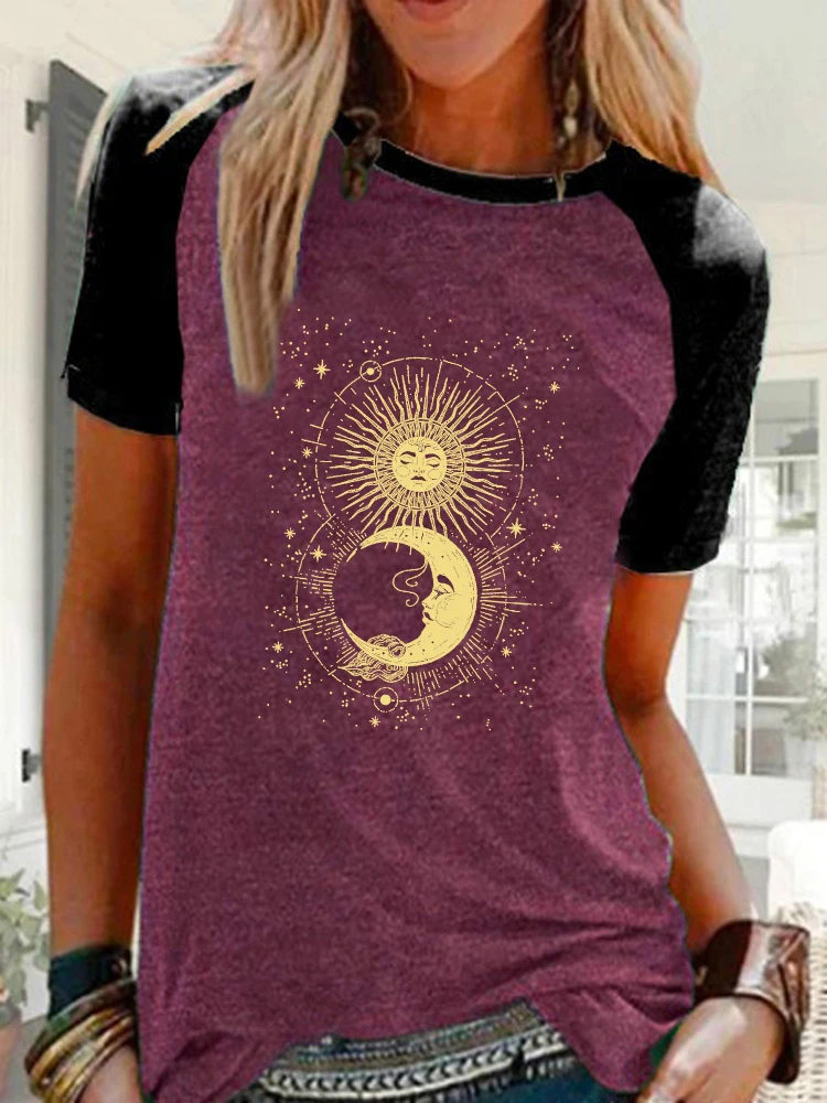 

Casual Short Sleeve Crew Neck T-shirt Women's New Fashion Loose Virgo Sign Printed Raglan Sleeve Shirt Plus Size Blouse Tops