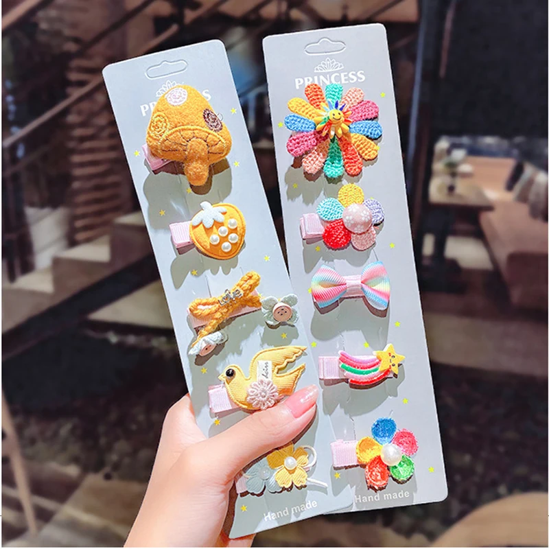 5PCS/Set New Girls Sweet Cute Cartoon Hairpins Children Hair Ornament Clips Barrettes Headwear Kids Fashion Accessories |