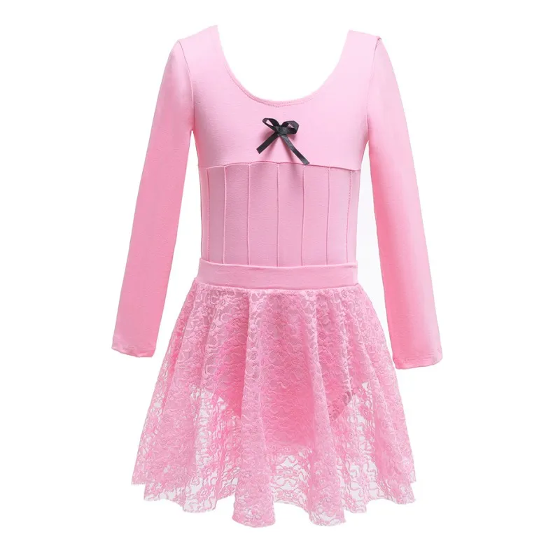 

Детское танцевальное платье с длинными рукавами для девочек Хлопковое кружевное украшение для танцев, тренировочный комплект из двух пред...