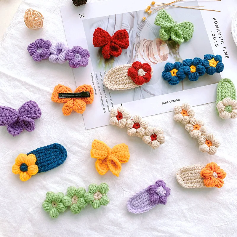

Baby Girls Hairpins Kid Flower Bow Baby Hair Clips Knitted Cute Hairpin Little Girl Hair Accessories Winter Accessories for Kids