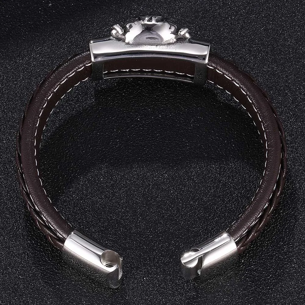 

Punk Bracelets Skeleton Skull Ornament Brown Leather Bracelets For Men Cuff Bangle Wristband Jewelry Gifts BB0895