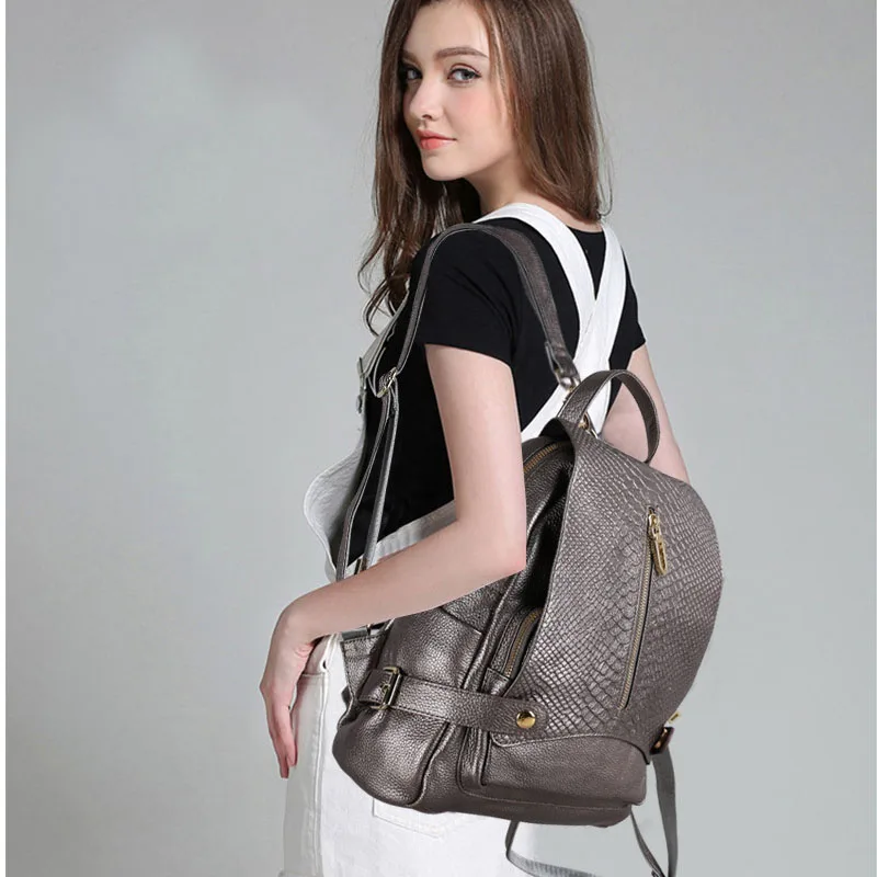 Кожаные сумки из воловьей кожи крокодиловый рюкзак повседневный для диких леди