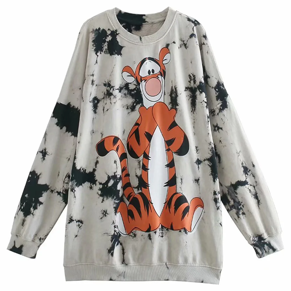 

Disney Sweatshirts Pluto Dog Ariel Schneewittchen Princess Alice Donald Duck Cartoon Print Women O-Neck Pullover Long Sleeve Top