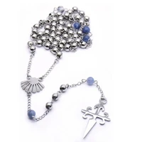 new fashion style 3 color stainless steel rosary unisex necklace 6mm beads cross jewelry accessories present for woman man