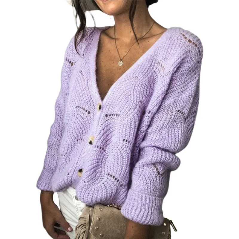 

Женский трикотажный кардиган на пуговицах hirigin, Однотонный свитер с V-образным вырезом и длинным рукавом, Повседневная Уличная одежда, весна...