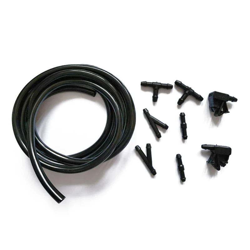 

U90C A Set Auotmotive Windshield Washer Spray Nozzles Kit with Hose T Y Straight Black Vehicle Water Tube Connector
