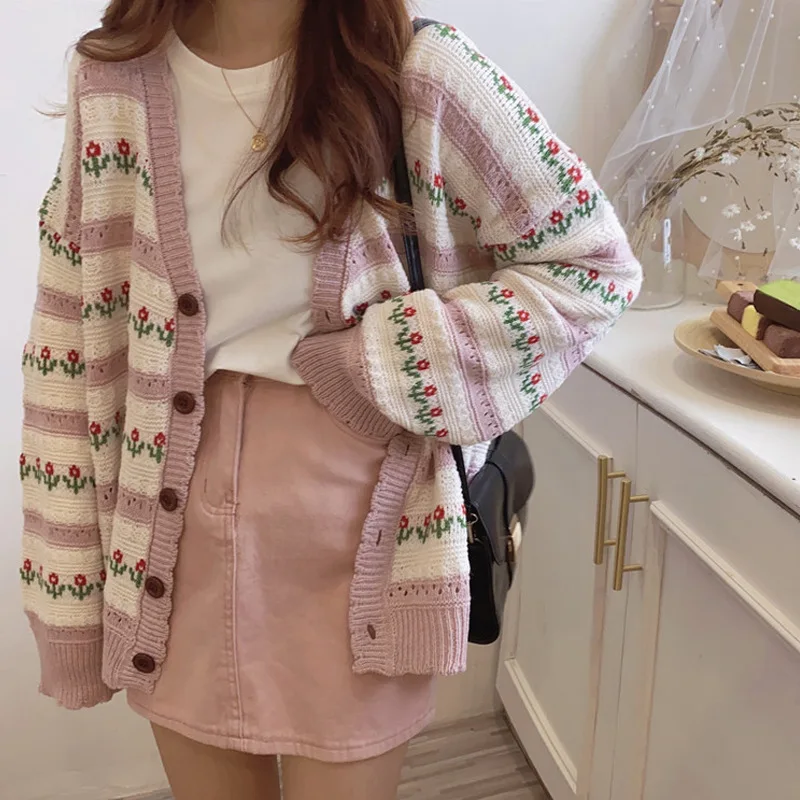 SLPBELY женский кардиган с цветочной вышивкой свитер весна-осень повседневный