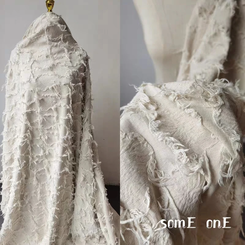 

New Cotton Linen Jacquard Weave Fabric Beige DIY Patches Background Decor Coat Skirt Dress Clothes Designer Fabric