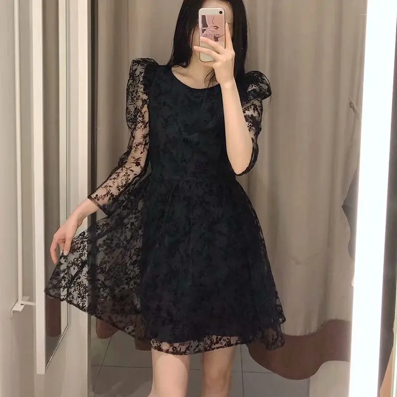 Женское мини платье с О-образным вырезом кружевное прозрачное сексуальное