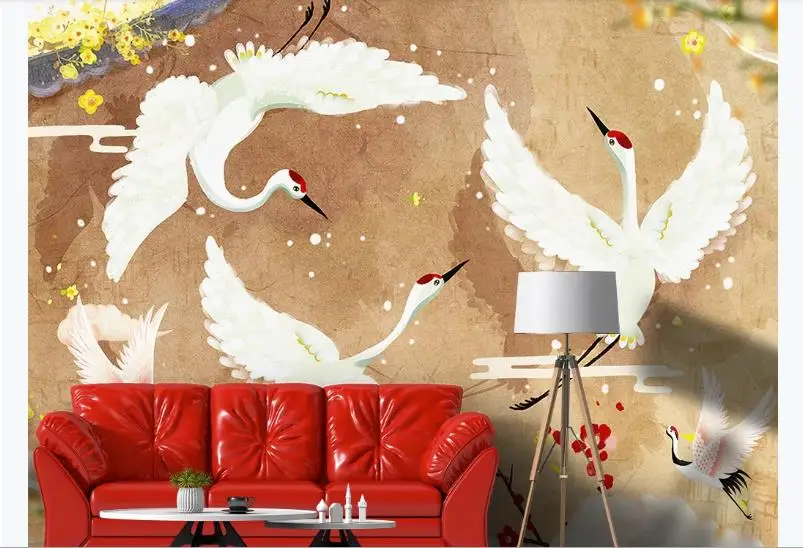 Пользовательские 3D обои Настенные рисунки иллюстрация журавль Художественная