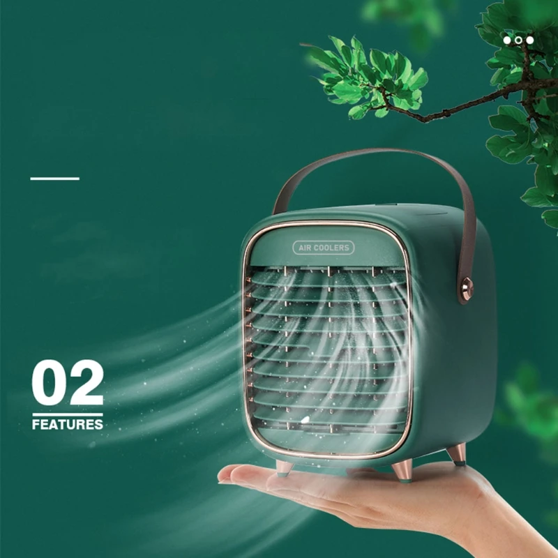 Portable Air Cooler Fan Rechargeable Humidifier Misting Fan with 3 Speeds Cordless Personal Mini Quiet Desk Fan with Handle