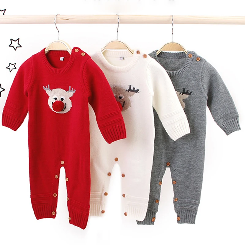 Детский Рождественский Вязаный комбинезон детская осенне зимняя одежда