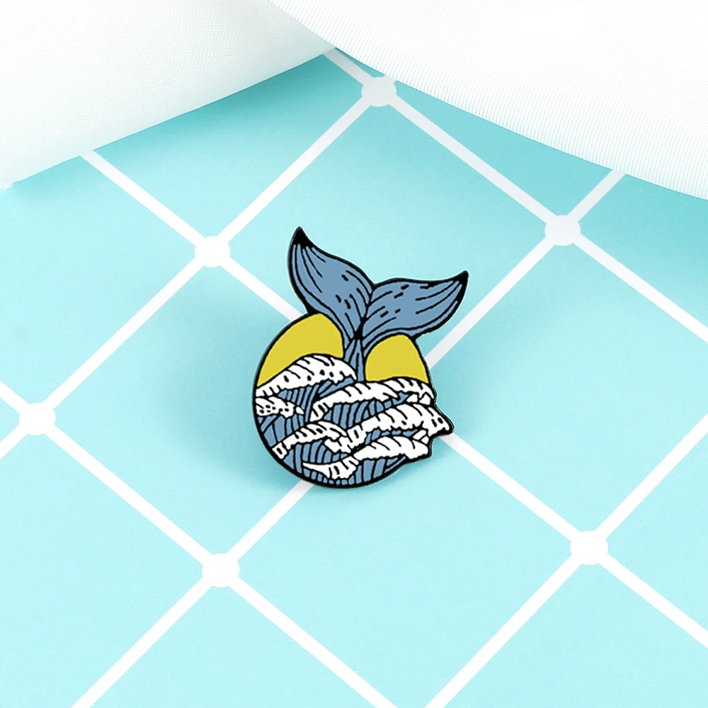 Эмалевые броши в виде мультяшного акулы Кита волны океана креативные на лацкан с