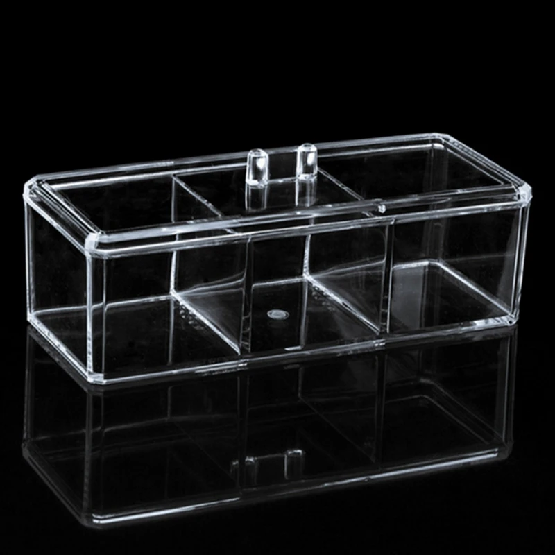 

Cosmetic Jewelry Storage Three Compartment Transparent Acrylic Storage Box Expert Organizer Cotton Swab Makeup Pads Case