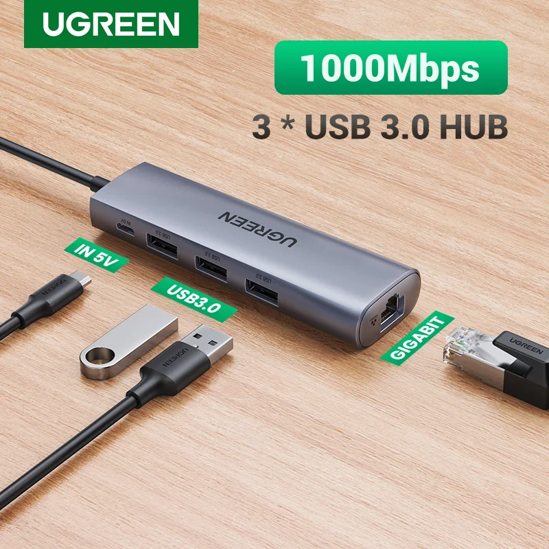 Ugreen USB Ethernet адаптер 3 0 к RJ45 концентратор для ноутбука Xiaomi Mi Box S/3 Сетевая карта