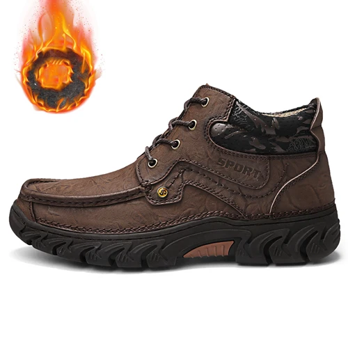 Big size 48 Genuine Leather Men Warm Plush Boots Winter Waterproof Ankle Boots Riding Boots Outdoor Working Snow Oxfords Shoes