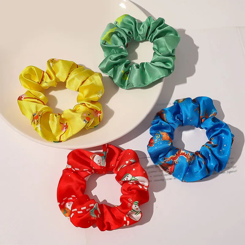 

New Christmas Women Scrunchies Xmas Printed Elastic Hair Bands Rubber Band Ponytail Holder Hair Roope Ties Hair Accessories