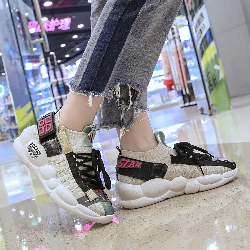 Women Chunky Sneakers Platform Thick Sole Ladies Casual Vulcanize Shoes Stretch Mesh Dad female Designer size 42 B341 | Обувь