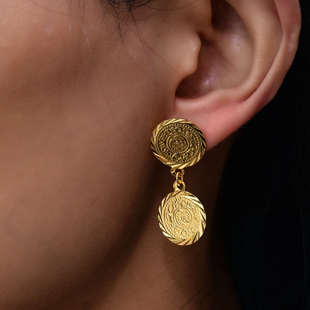 Золотые Винтажные серьги Wando в виде монет женская бижутерия подарок друзьям