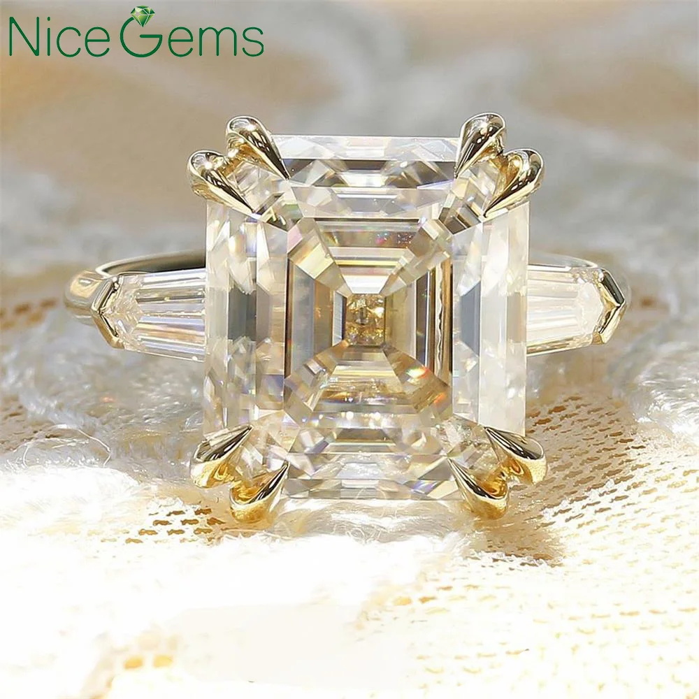 NiceGems 14K кольцо из желтого золота с тремя камнями обручальное муассанит 7CTW DF
