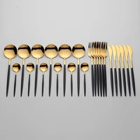 western stainless steel cutlery golden cutlery tableware set home kitchen forks knives spoons dinnerware set 24 pcs dropshipping